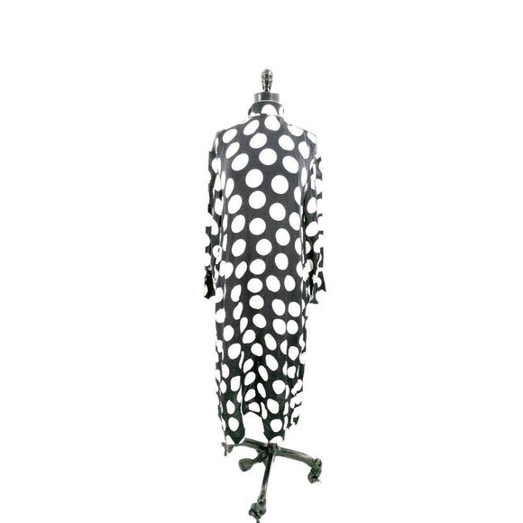 Studio Women Long Sleeve High Neck Bow Polka Dot Midi Dress Black White Size Sma - Picture 5 of 16